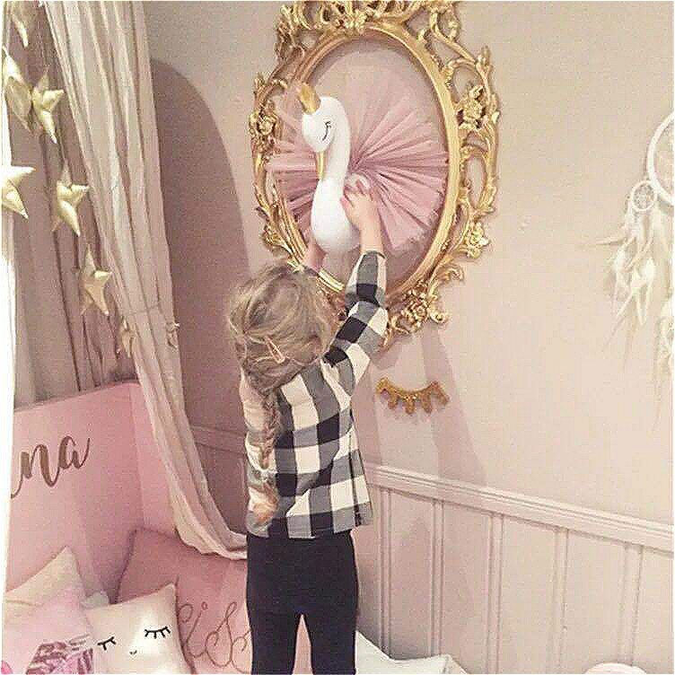 Corona dorada 3D de cisne, bonito arte de pared colgante, muñeco de cisne de niña, juguete de peluche, cabeza de Animal, decoración de pared para habitación de niños, de cumpleaños y boda