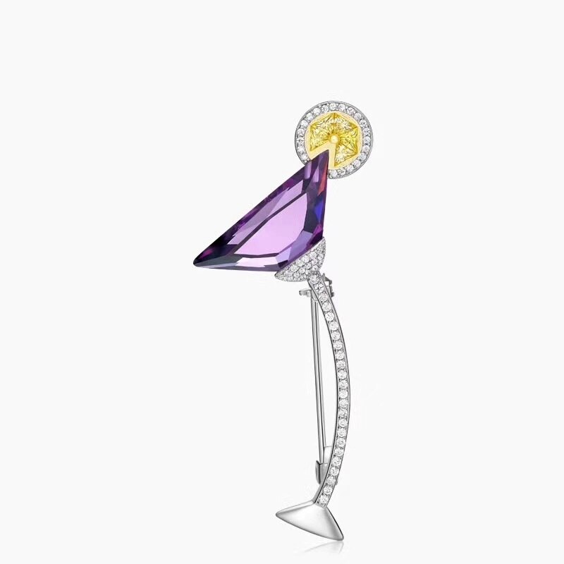 Cute Cocktail Brooch 925 Sterling Silver Zircon Colorful Stone Cocktail Lemon Women Wedding Brooch Pin Jewelry