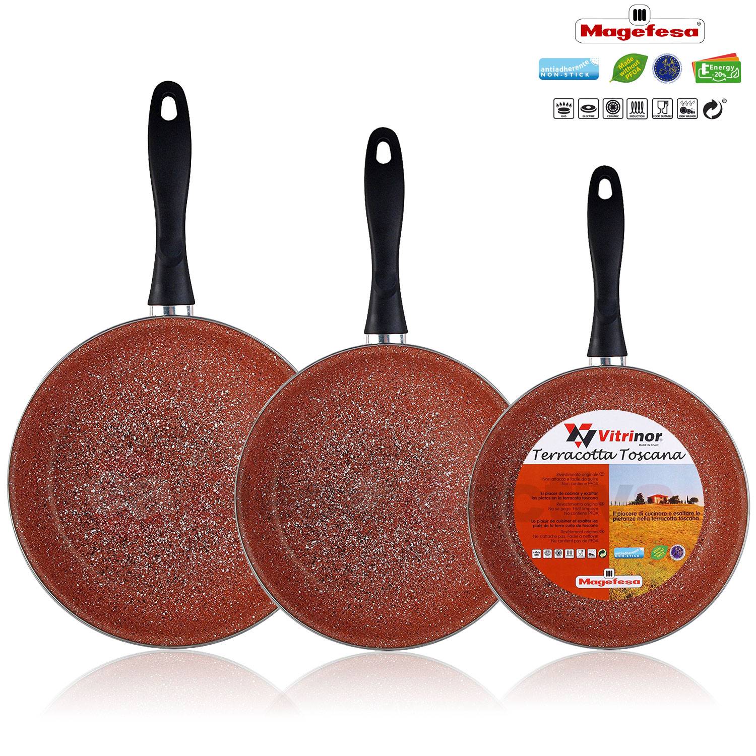impostato 3 pentole in terracotta Magefesa Toscana 20-24-28 cm, induzione, antiaderenti senza granito rosso PFOA