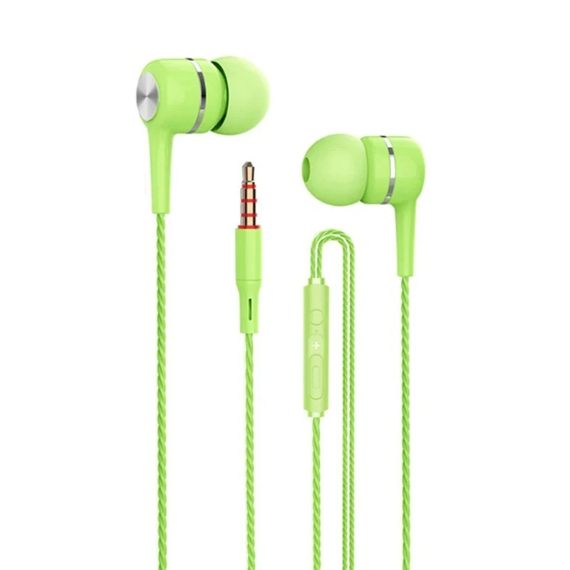 Wired Headphones 3.5mm Sport Earbuds with Bass Phone Earphones Stereo Headset with Microphone Volume Control Music Earphones 3.5: green