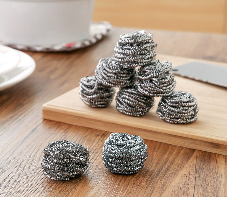 Estropajo de esponja de acero inoxidable, herramienta de limpieza de sartén de alta resistencia, almohadillas de limpieza de malla metálica, bobina de alambre de acero para cocina, 8 piezas