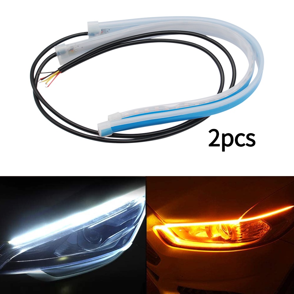 2 uds 12V LED DRL luz de circulación diurna de coche tira impermeable Flexible faros de coche señal de giro blanca luces de flujo de freno amarillas: Azul / 3.000 K
