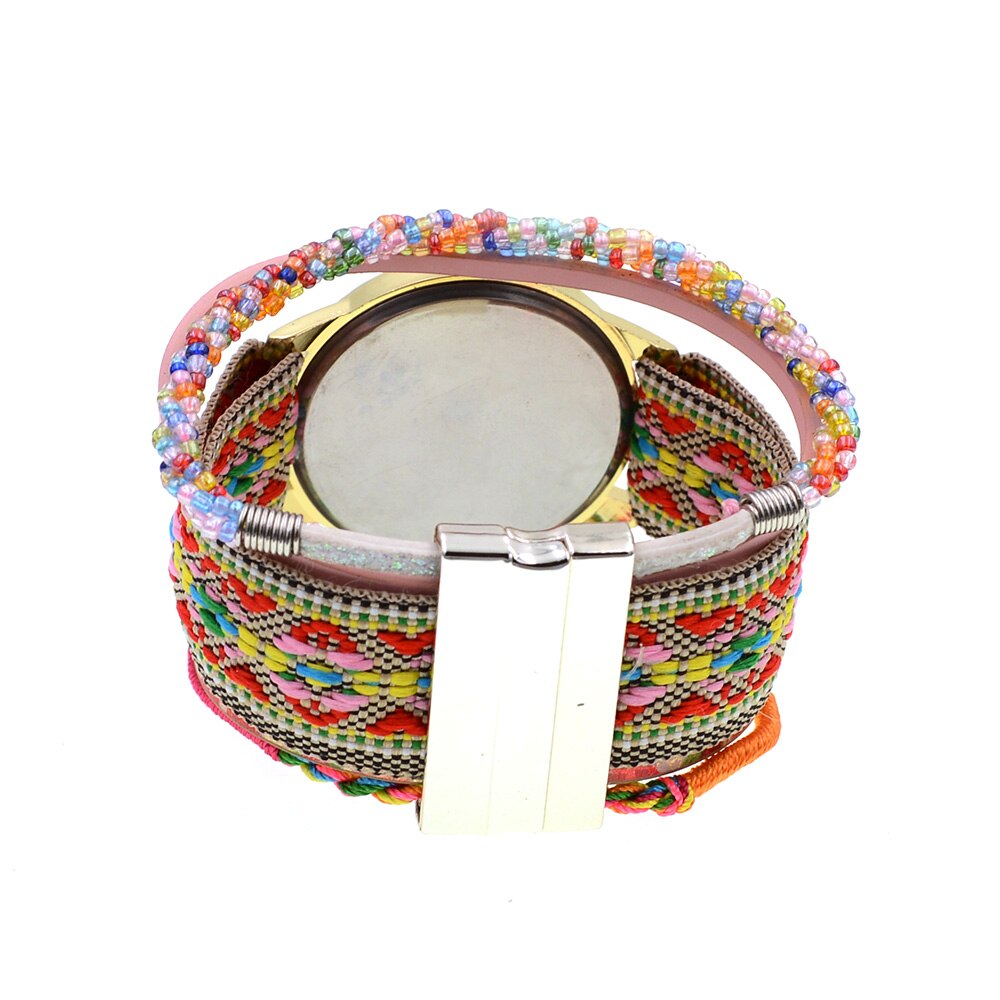 Wellmore stijl bohemien kleurrijke kralen met leren armband horloge & casual quartz polshorloges voor vrouwen