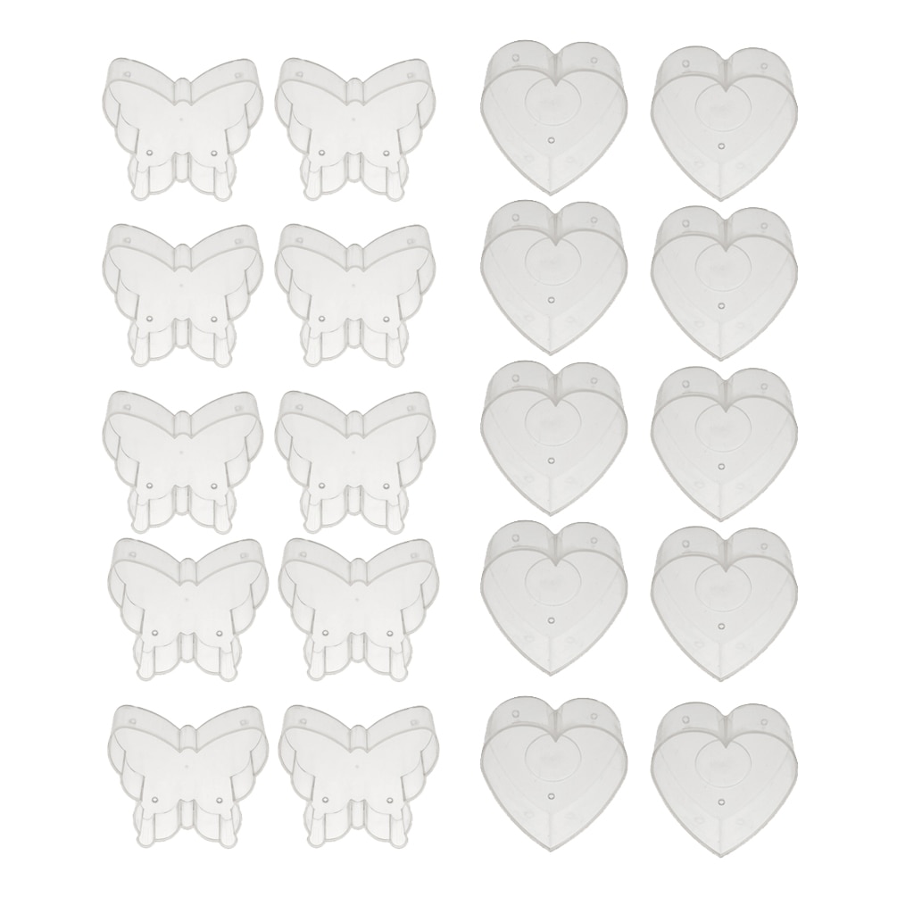 Lote de 20 unidades de portavelas de mariposa en forma de corazón transparente, envases de plástico para mechas, velas aromáticas de colores, accesorios para moldes DIY