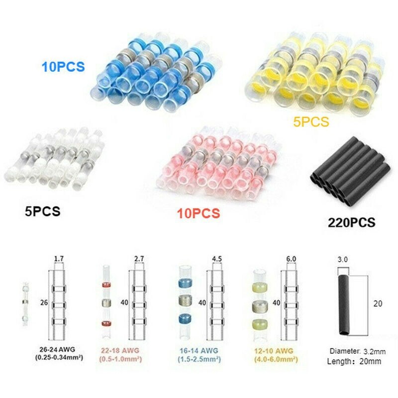 250 stuks soldeerhulzen voor draadklemmen, elektrische kabelverbindingen, vertind 26-10awg