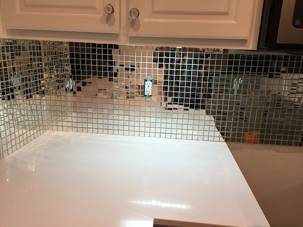 Glas mosaik flise, mini firkantet glas mosaik spejl plade ægte glas selvklæbende, sølv glas håndværk