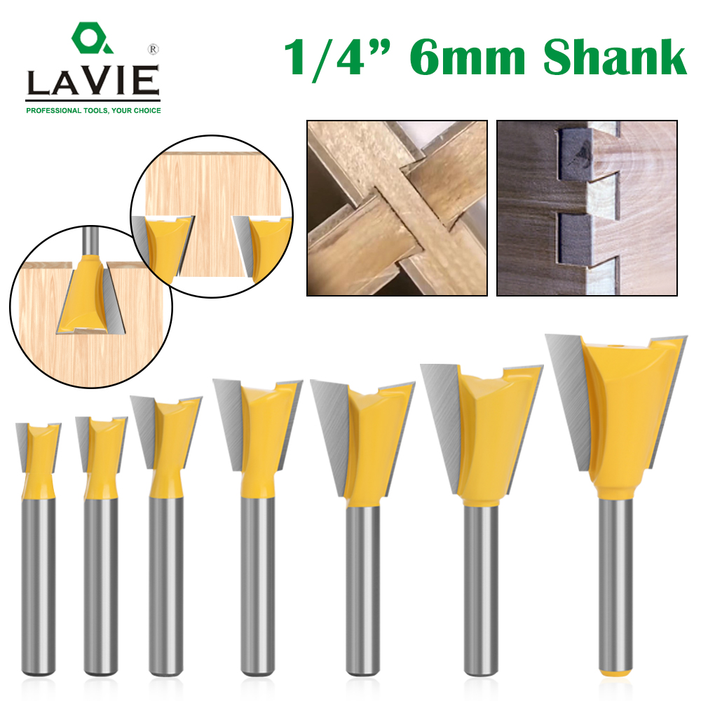 LAVIE 1pcs 6mm 1/4 Shank Dovetail Joint Router Bit Set 14 Degree Woodworking Engraving Bit Milling Cutter For Wood C06026 C07