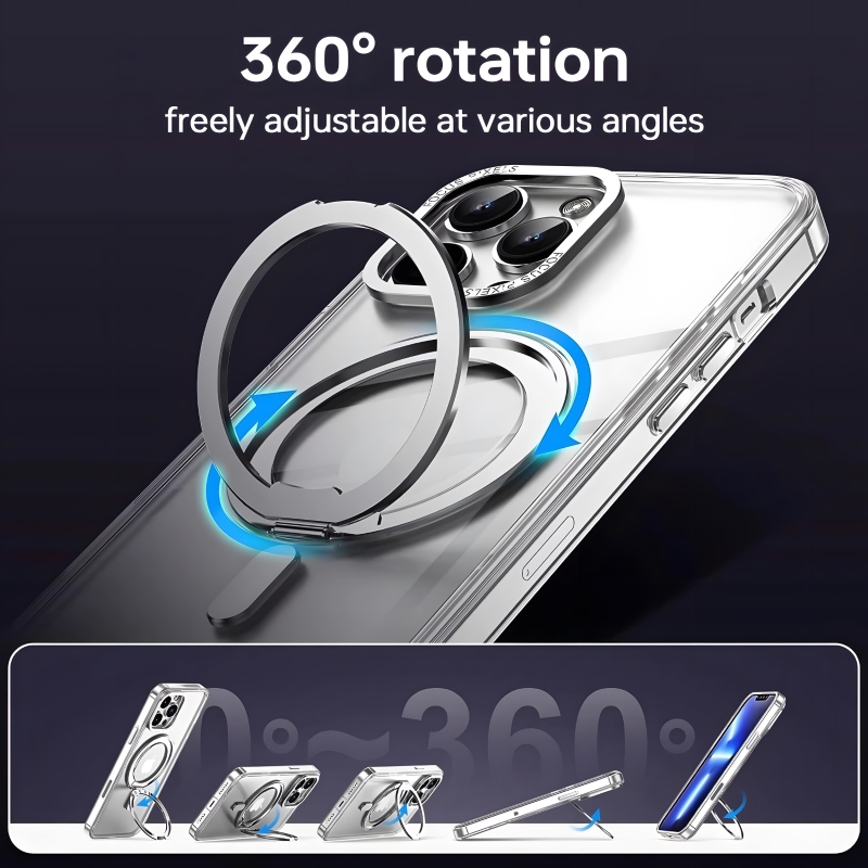 360 ° Suporte de rotação para magsafe magnético caso carregamento sem fio para iphone 15 14 13 12 11 pro max plus telefone capa transparente
