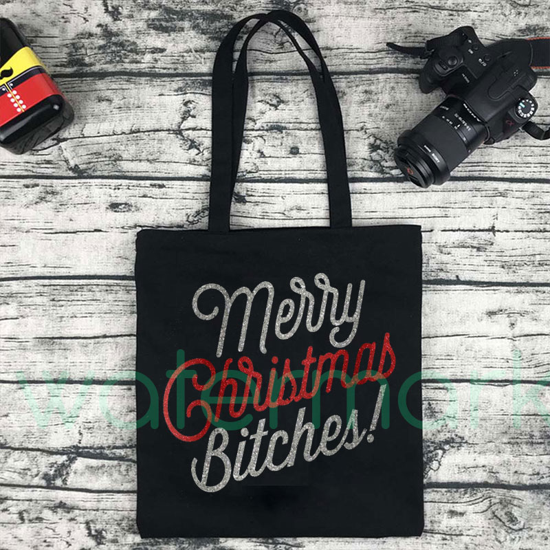 Shopper – sac à main Kawaii imprimé joyeux noël pour femmes, sac de Shopping en toile, fourre-tout pour filles, sac à bandoulière: Ivoire