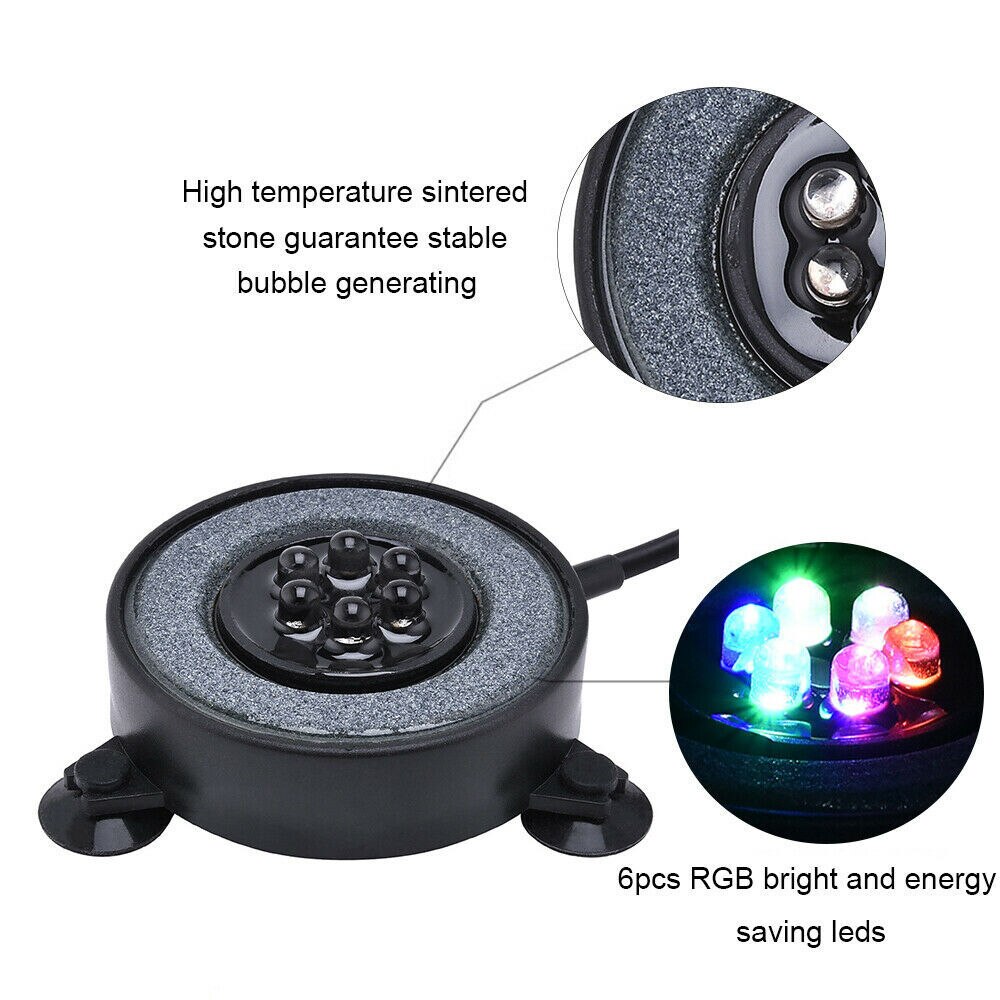Luz LED redonda de burbujas de aire, luz sumergible para tanque de peces, cambio de Color, acuario con burbujas de aire, lámpara, herramientas de aireación
