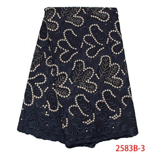 African Swiss Voile Lace in Switzerland Swiss Voile Cotton Lace Fabric Embroidery Laces with Stones KS2583B-1: Picture 3