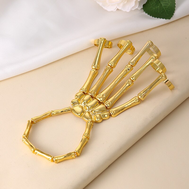 Neue Punk Schädel Armbinde Für Frauen Männer Hand Knochen Einstellbare Fünf Finger Ring Armreifen Metall Armbänder unisex Hüfte hüpfen Schmuck