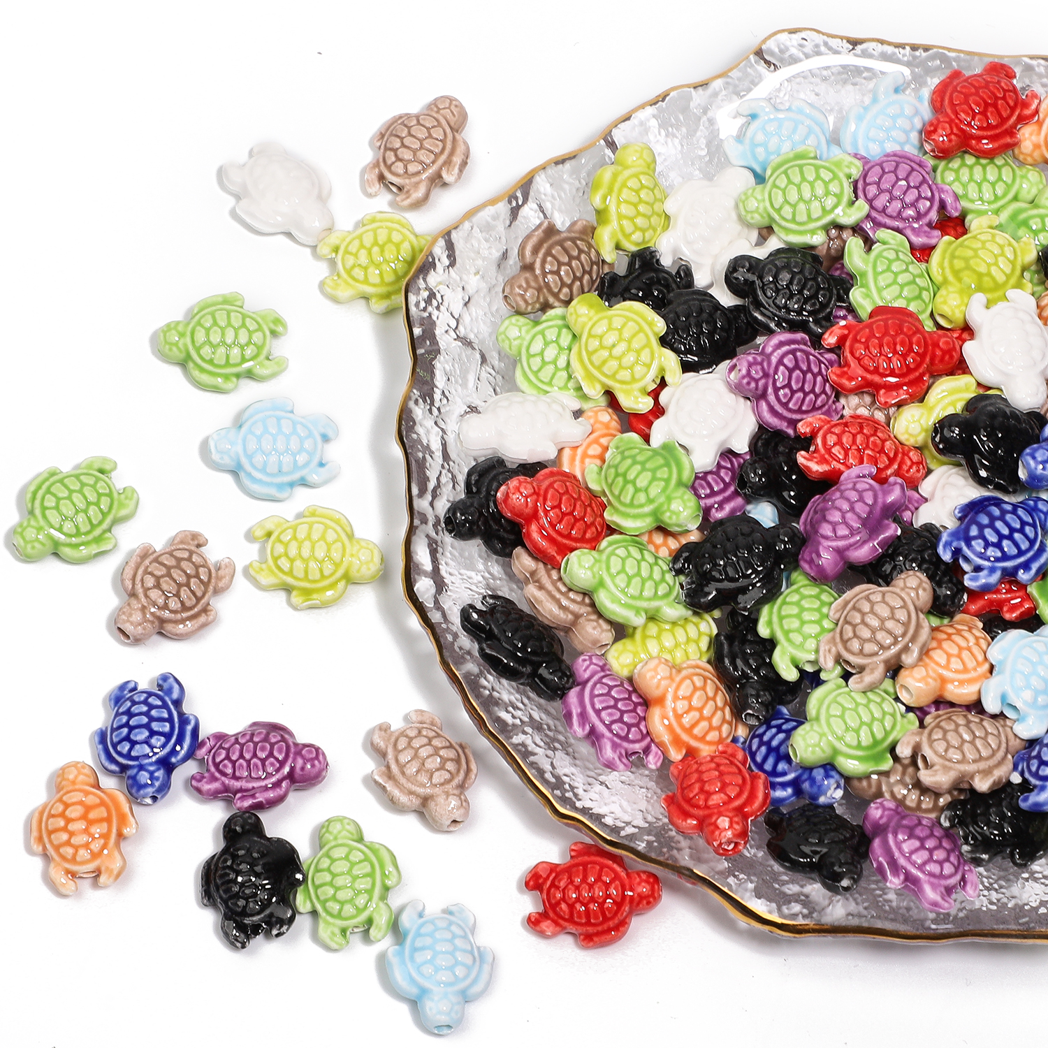 10 Uds. De cuentas coloridas mezcladas de tortuga marina, cuentas espaciadoras de cerámica esmaltadas florales, joyería para hacer DIY, collar, pendiente, pulsera, 19x15mm