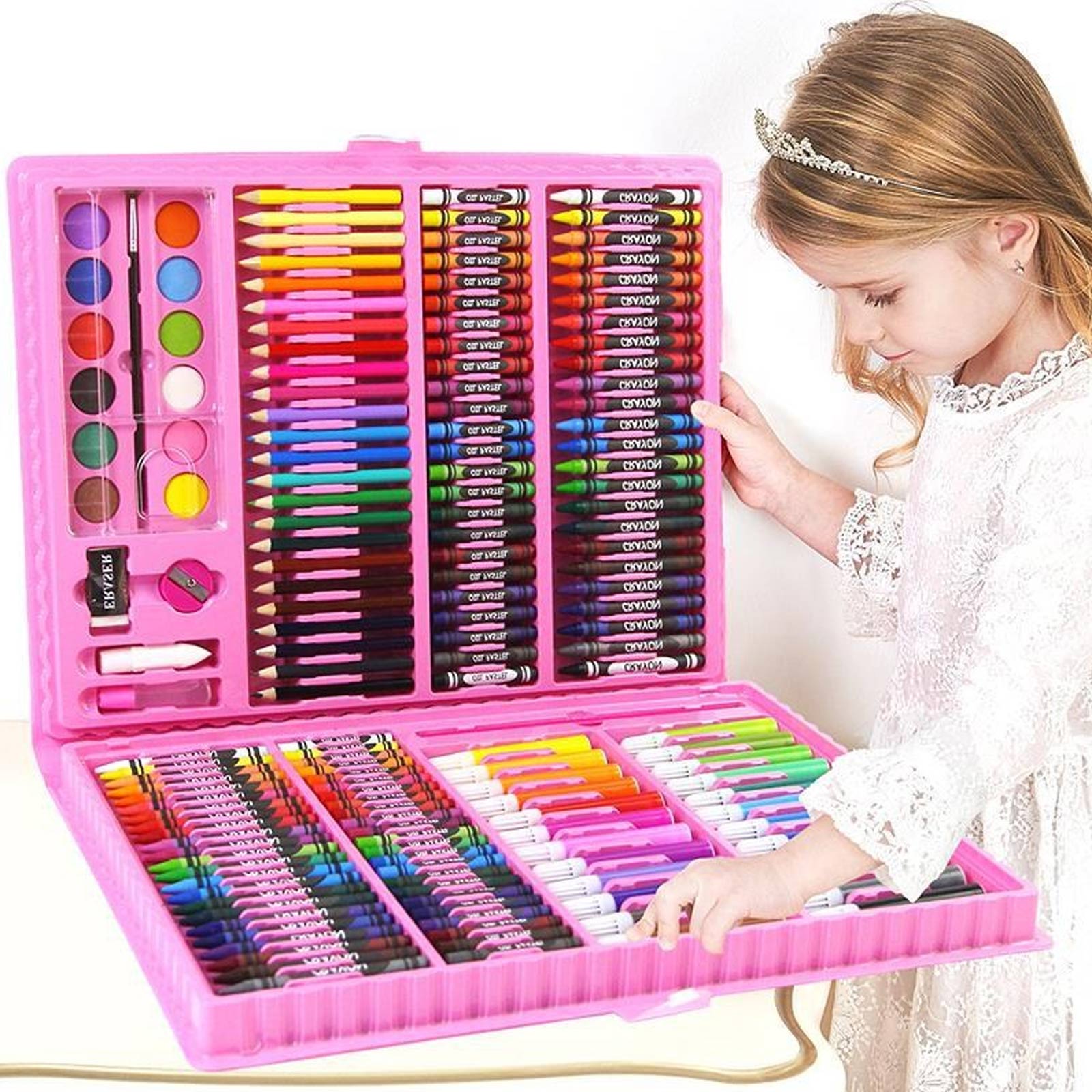 Ensemble de dessin artistique pour enfants, 168 pièces, Crayons à l&#39;huile, Pastels, marqueurs d&#39;aquarelle, outils à crayon de couleur, pour garçons et filles, Art su