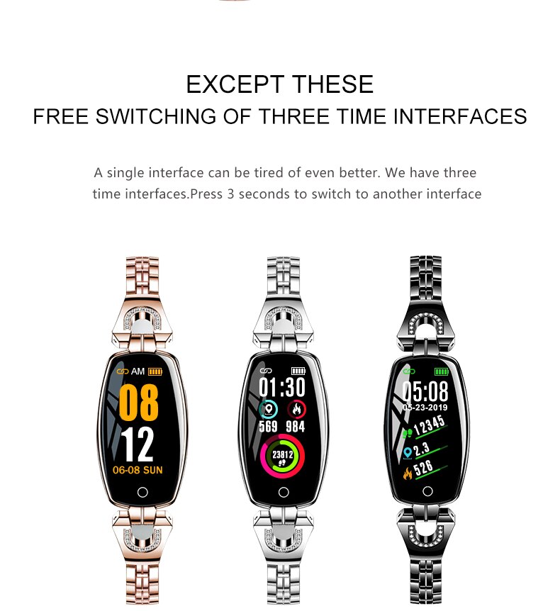 Bluetooth dameshorloge, hartslagmeter, fitnesstracker, smartwatch, app-ondersteuning voor android, ios, pk  q8 q9