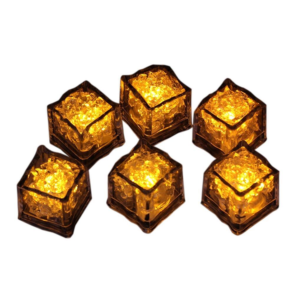 Boule de glace LED 12 pièces, Flash lumineux néon pour fête, Festival de mariage, noël, Bar, verre à vin, fournitures de décoration: YELLOW