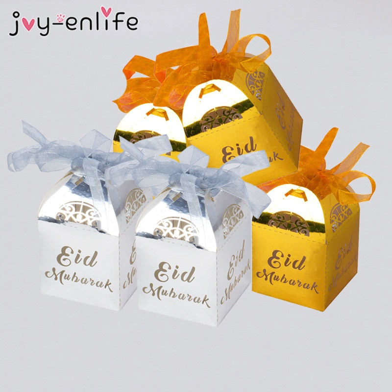 20 Pcs Ramadan Decoratie Goud Zilver Eid Mubarak Geschenkdoos Moslim Gelukkig Islamitische Eid Al-Fitr Party Candy Box decor Eid Ramadan