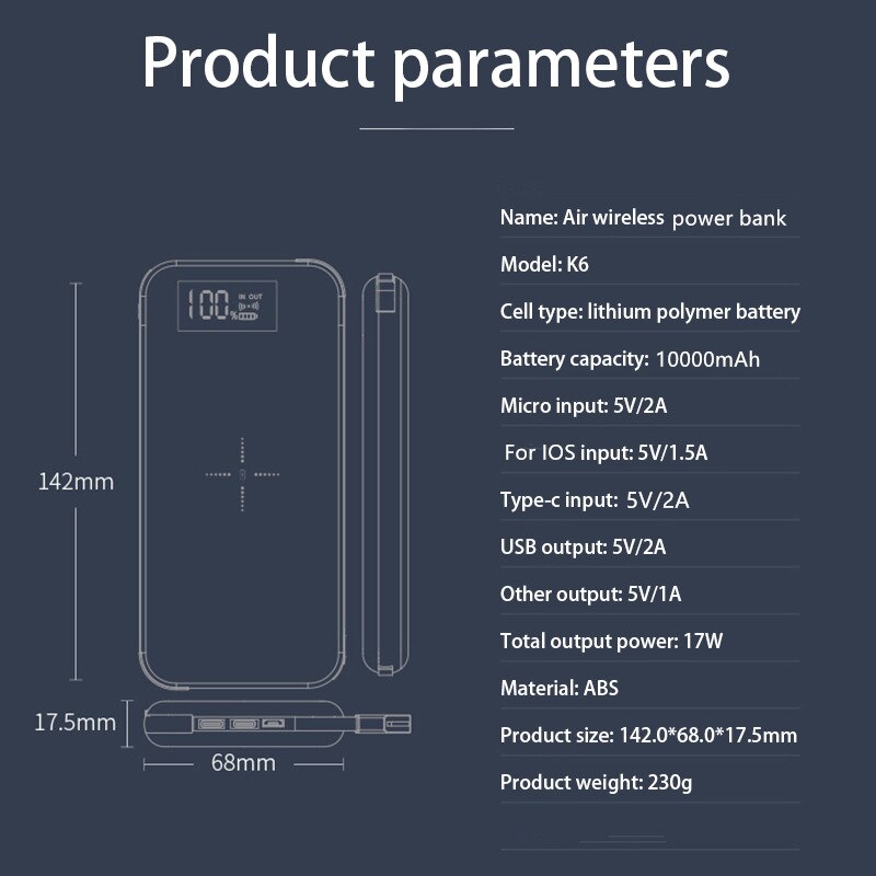 10000Mah Power Bank Qi Lader Externe Batterij Powerbank Voor Iphone Xr 8 Plus Samsung S10 S9 Xiaomi Powerbank Draadloze lader