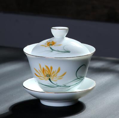 Keramisk tekande elkedel gaiwan håndmalet tekop porcelæn kinesisk kung fu tesæt: Stil e