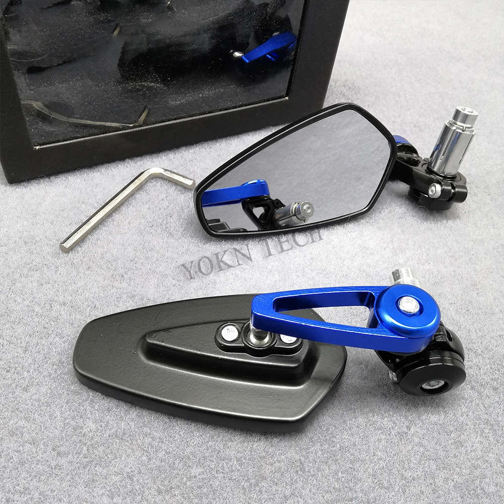 Espejo retrovisor para motocicleta YAMAHA, espejo con extremo de barra de 7/8 ", 22mm, xsr 300, mt-09, rastreador deportivo, fz400, bws, 125, t-max, 500, yzf-r3: Blue(white glass)