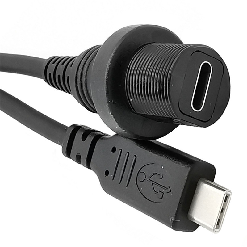 Cable impermeable USB-C IP67 de 30cm tipo c 3,1 IP 67 macho a hembra montaje en Panel cable de extensión de conector a prueba de agua