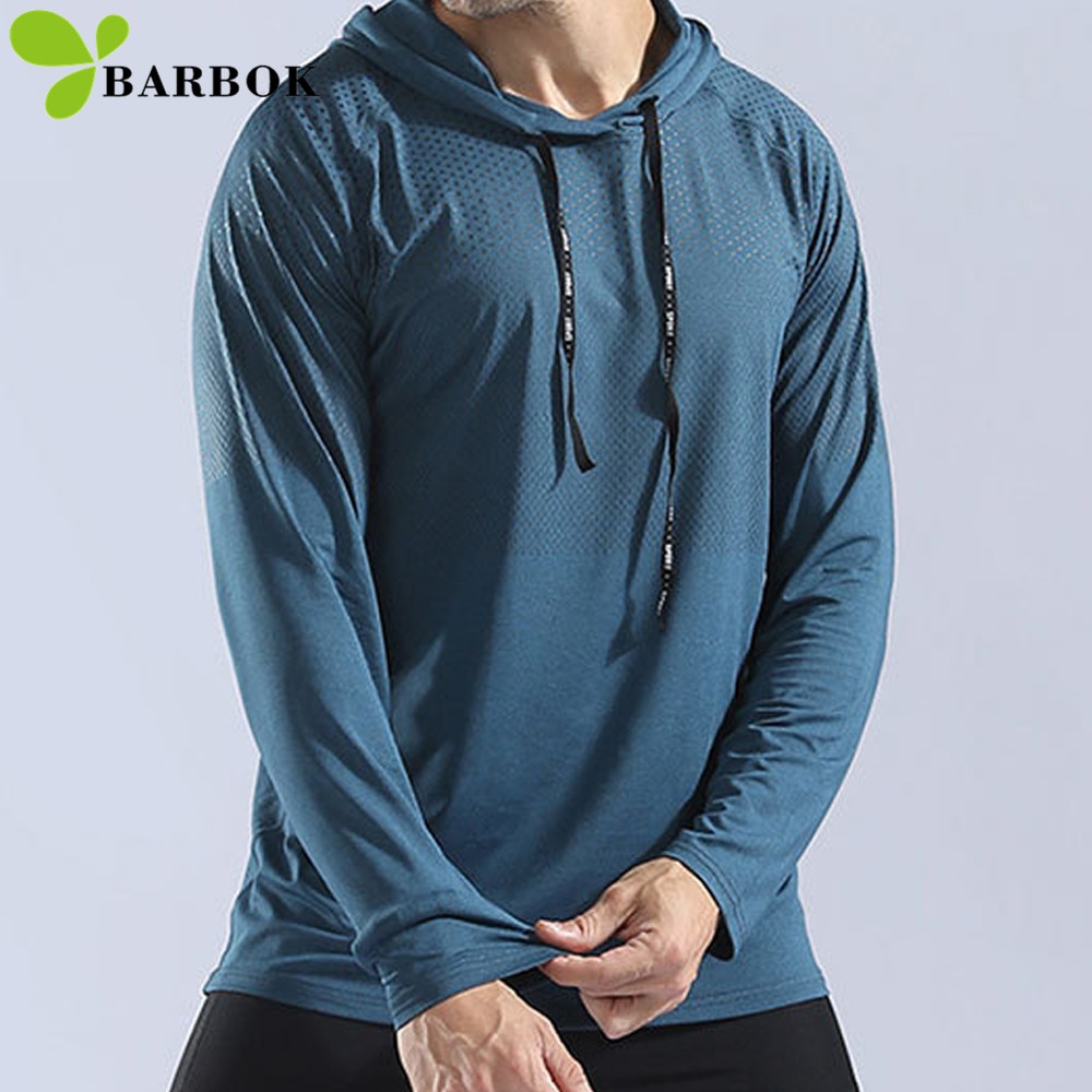 Barbok herr långärmade löparsportskjortor snabbtorkande gymtop wear fitness hoodies anti-svett andas jogging sportkläder
