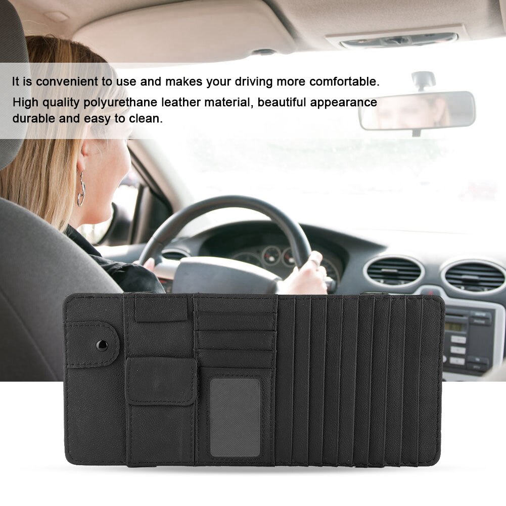 Universal bil solskjerm skinn cd solbriller kort oppbevaringslomme organiser holder bil skinn organizer