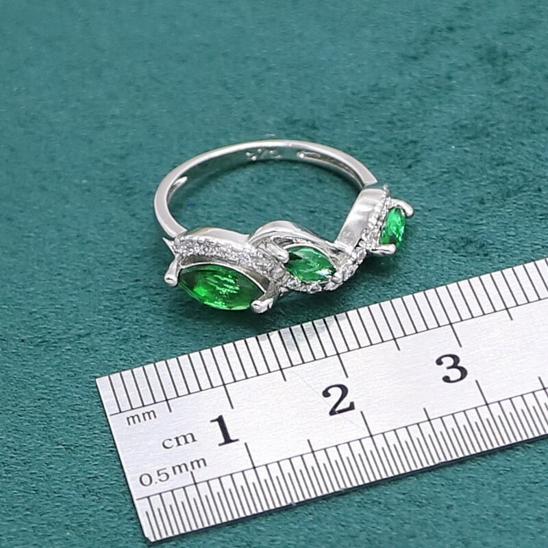 Marquise Green Emerald 925 Sterling Zilveren Sieraden Set Voor Vrouwen Armband Oorbellen Ketting Hanger Ring