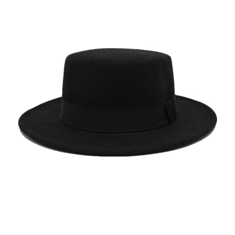 Seioum Brand Wool Boater Flat Top Hat For Women's Felt Wide Brim Fedora Hat Laday Prok Pie Chapeu de Feltro Bowler Gambler Top H