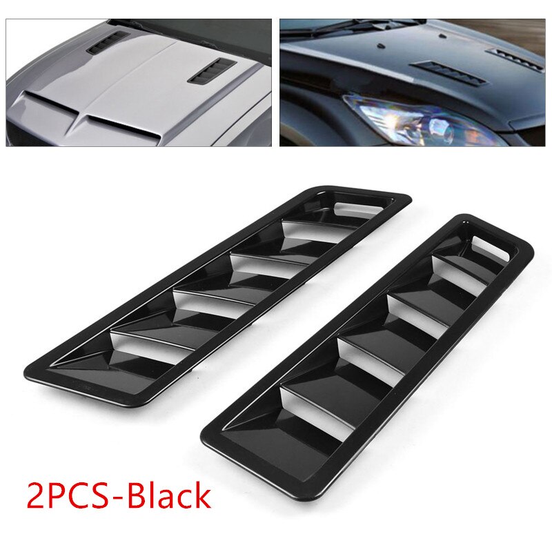 2PCS Universal Car Air Intake Panel Bonnet Hood Vent Louver Cooling Panel Carbon Fiber Style Hood Vents Vehicle Accessories: Black
