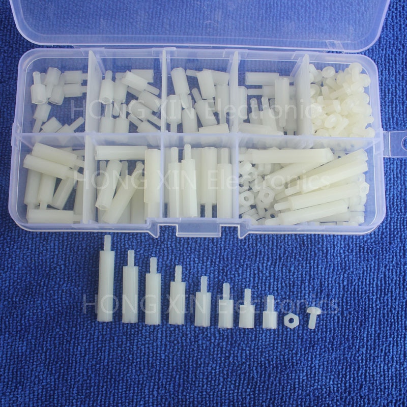 240 st  m2.5 nylon hex distanser skruv mutter sortiment kit avstånd plast tillbehör set