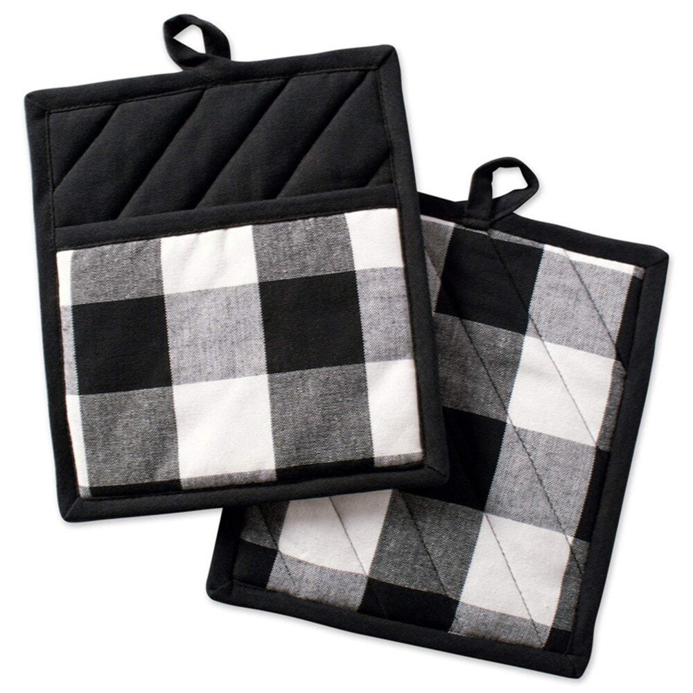 2 Pack Buffalo Check Pot Holders Cotton Potholders Buffalo Plaid Cloth Gloves Pocket Set Kitchen Collection Check Plaid Set