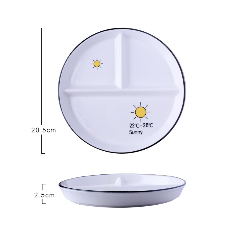 Assiette ronde en céramique de dessin animé, assiette en trois parties, compartiment pour aliments pour bébé, assiette de fruits: B