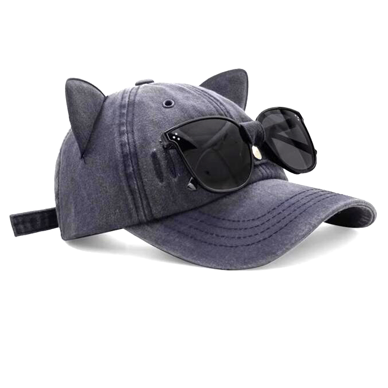 Meisjes Kattenoren Zonnebril Roze Baseballpet Ins Persoonlijkheid In Trendy Coole Meisjespet Gewassen Retro Katoenen Honkbalhoed: GRIJS