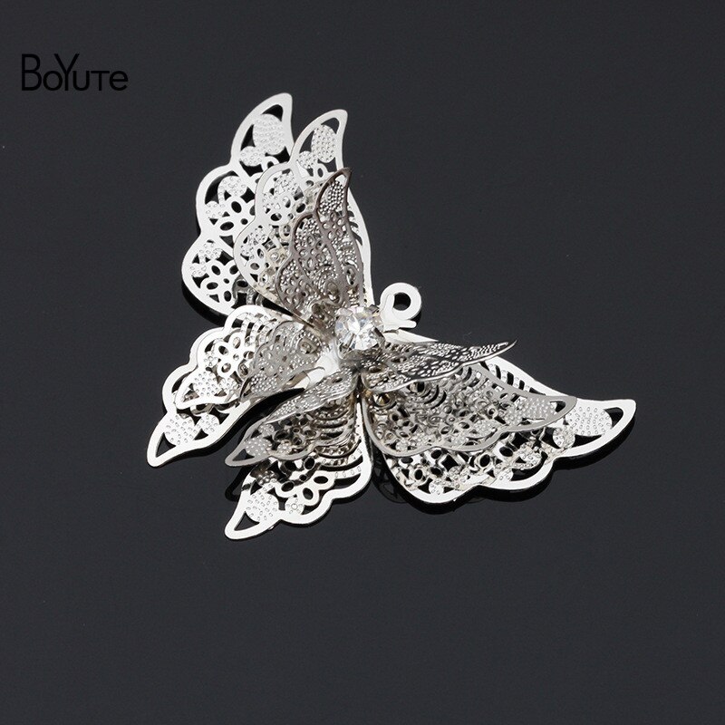 BoYuTe 10Pcs 25*35MM Metal Brass Filigree Butterfly Pendant Charms for Jewelry Making Accessories: White K Plated