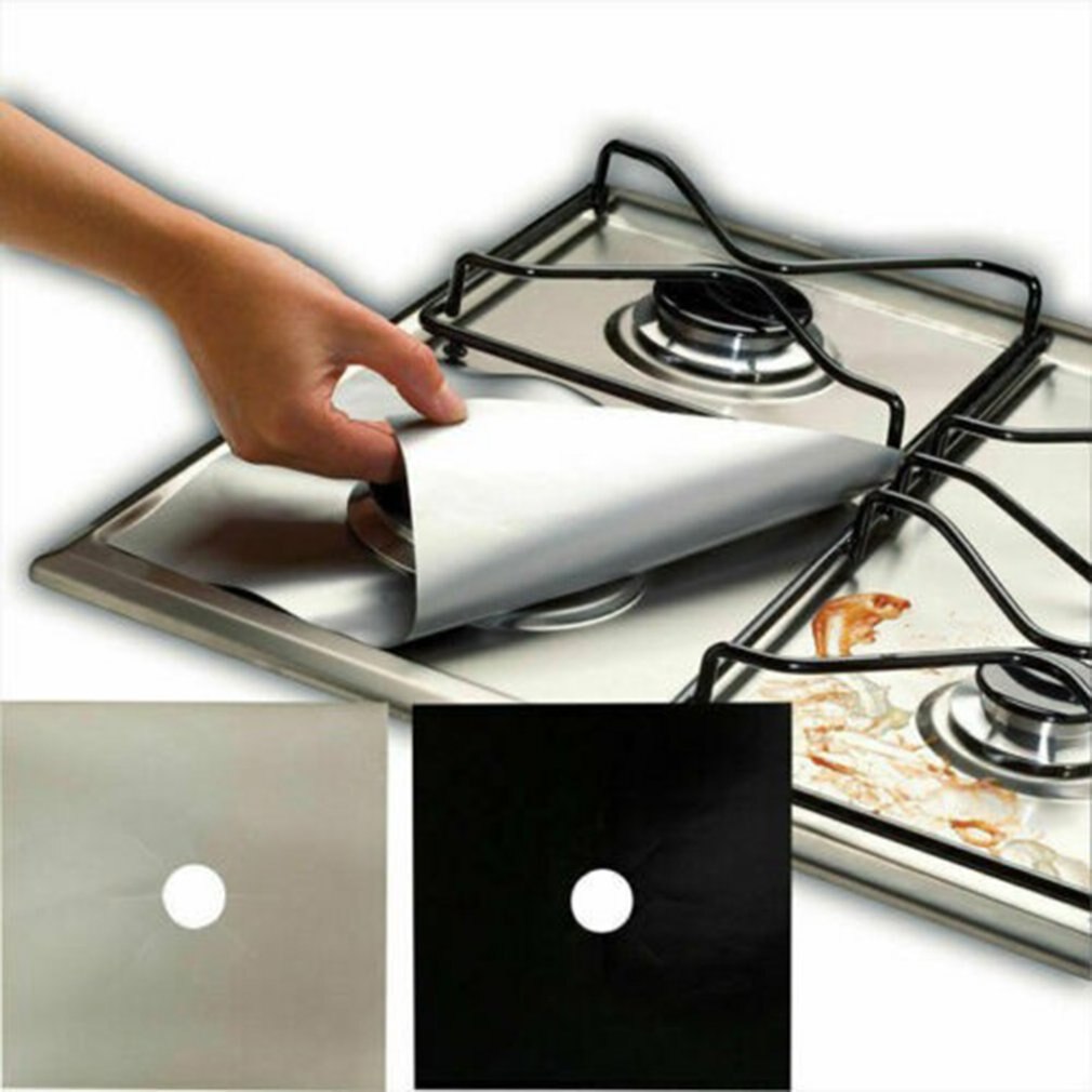 4pcs Home Gas Hob Gas Burner Cooker Protector Heat Reusable Non Stick Easy Clean Anti Fouling Pad