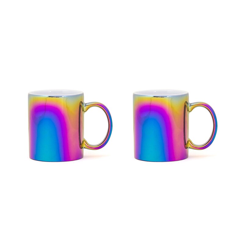 Taza De unicornio con arcoiris iridiscente, Vintage, sirena, galvanoplastia, tazona, Tazas De café Creativas, Nespresso, unicornio: 2pcs