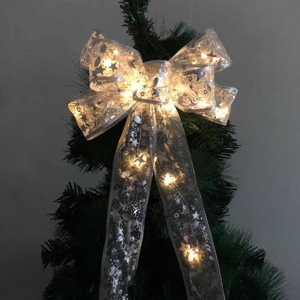 Nœud papillon de noël imprimé brillant avec lumières LED, ornements d&#39;arbre de noël, nœuds de ruban, de noël, décoration nouvel an: 1