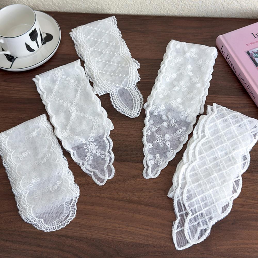 Zijden sjaals voor meisjes, hoofdbanden van geweven bloemenkant, haarsjaals, retro witte haarbanden, lange linten hoofdsjaal, schattige strik haarturban