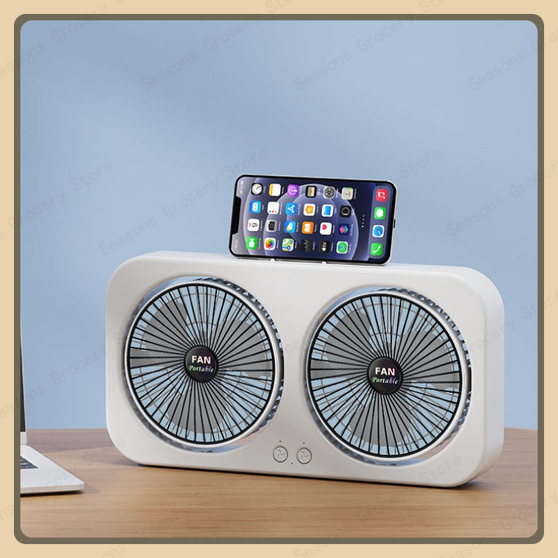 Hangende bureauventilator met dubbele kop USB oplaadbare draagbare stille koelventilator 3 snelheden verstelbaar voor kantoor thuis slaapzaalventilator