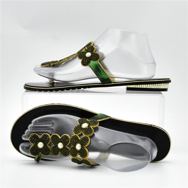 Últimas zapatillas africanas con diamantes de imitación para mujer, Zapatos de italiano para mujer, Zapatos de tacón bajo para mujer, Zapatos Africanos, calzado nigeriano