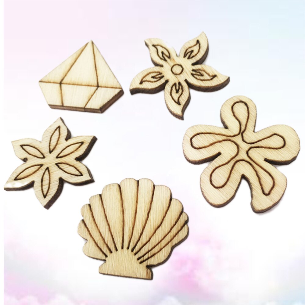 100 pcs Wooden Pieces DIY Cartoon Embellishments Wood Ornament Cutouts Craft for Home Decoration