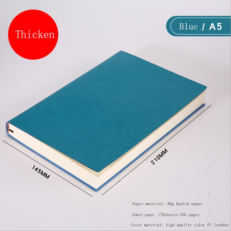 Zacht pu-leren notitieboek,  a5 a6 b5 drie maten, dik dagboek, notitieboek, effen kleur, agenda, planner, notitieblok: A5 dikker blauw