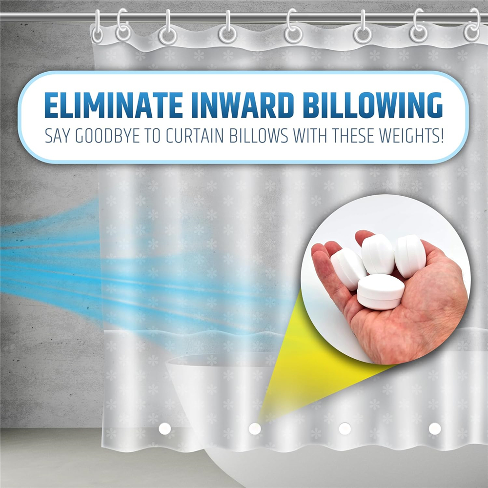 Magnetic Shower Curtain Weights, White Round 360° Silicone Wrapped Heavy Magnets Prevent Curtain Liners from Blowing