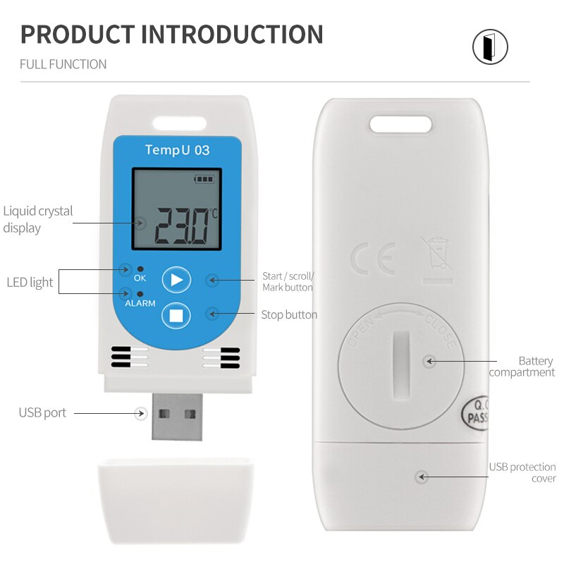 Tempu 03 usb temp & umidade registrador de dados reusável rh temp registrador de dados humiture gravação medidor com 32,000 capacidade