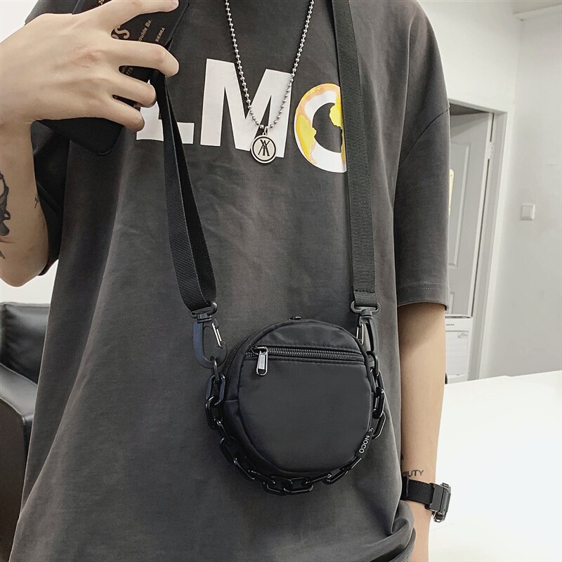 Jongens Messenger Bag Fahsion Japanse Persoonlijkheid Schoudertas Mini Toevallige Zak Straat Trend Vrouwen Zomer Ketting Ronde Tas