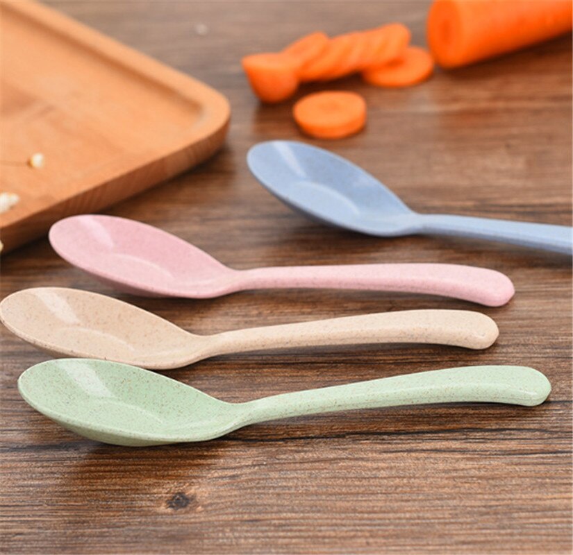 1PCS Tableware Spoon Restaurant Home Supplies Eco-Friendly Wheat Straw Spoons Kitchen Accessories Long Handle Soup Spoon