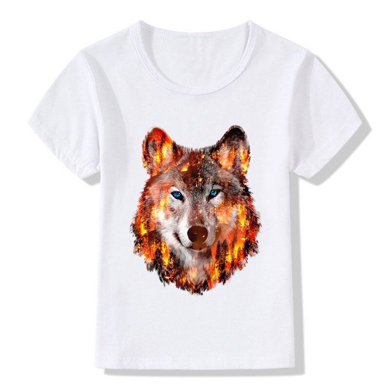 Crianças animal lobo hardliner impressão t camisa crianças verão topos meninas meninos camiseta roupas casuais do bebê, ooo352: whiteC / 3 T