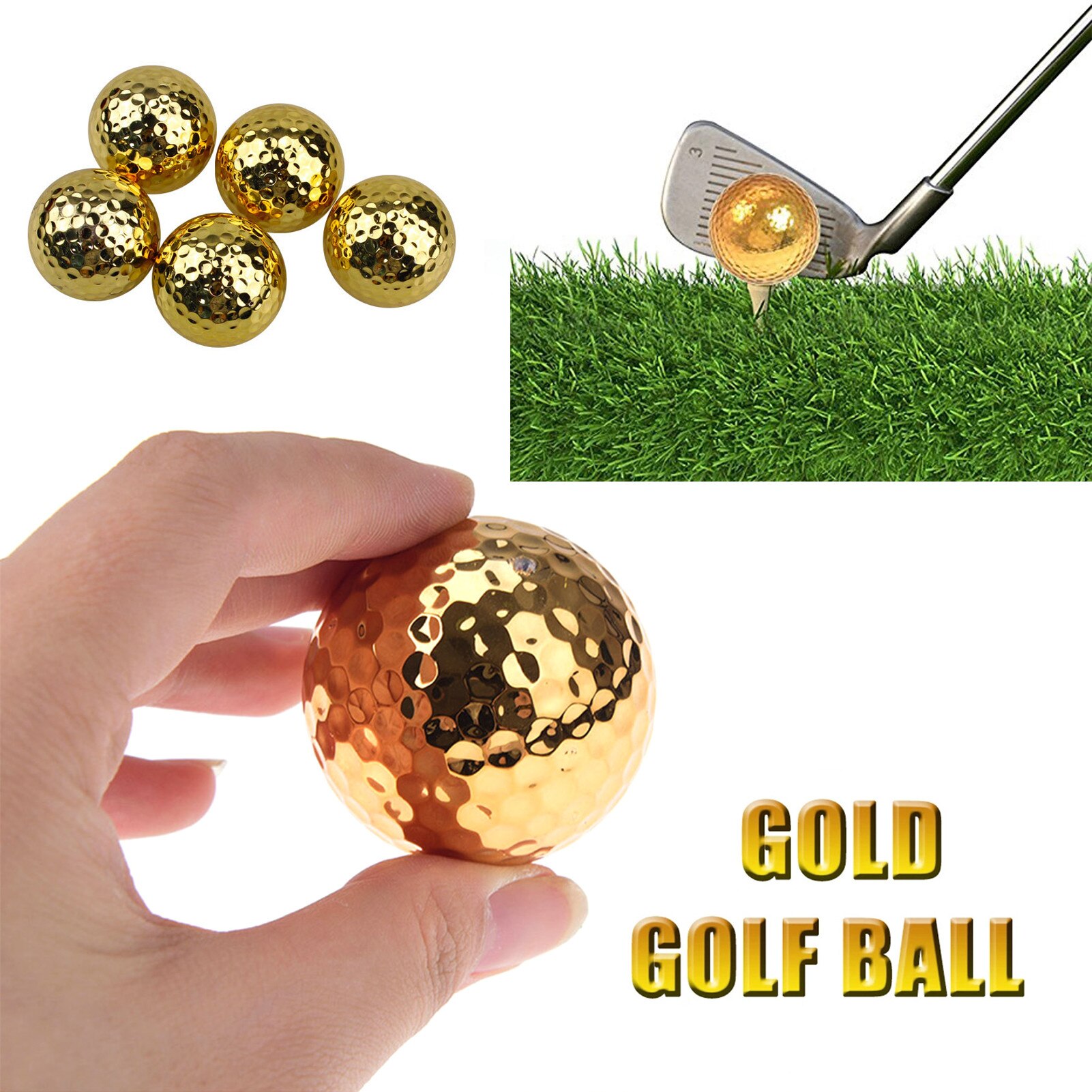 Pelota de Golf chapada en oro, accesorio de ayuda de entrenamiento para golfista