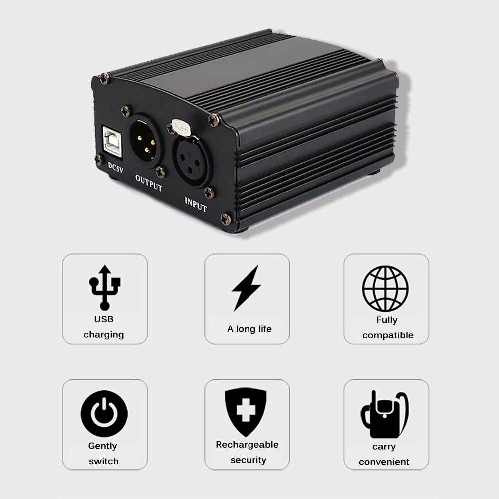 Condenser Microphone Studio Recording Kit USB Power Interface 48V Microphone Dedicated Power Microphone Stand Phantom Power